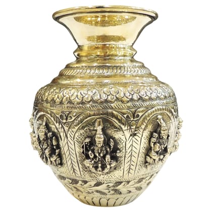 Brass Ashta Lakshmi Lota | Sacred Water Pot for Puja, Height : 6 Inch (BSMAS1914 D)