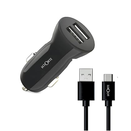 LA' FORTE Dual Port Car Charger 2.4 Amps with Type C Cable-Black Car Charger Pack of 1