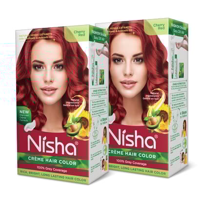 Nisha Creme Hair Color Cherry Red 120g Pack of 2, Permanent Hair Colour, 100% Grey Coverage, Long Lasting Hair Colour