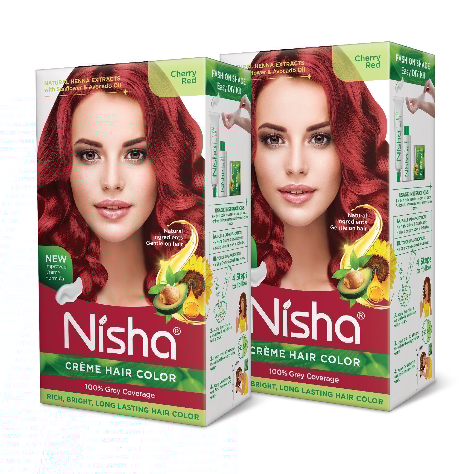 Nisha Creme Hair Color Cherry Red 120g Pack of 2, Permanent Hair Colour, 100% Grey Coverage, Long Lasting Hair Colour