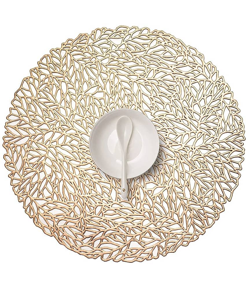 PVC Geometric Round Table Mats ( 38 cm x 38 cm ) Pack of 2 - Gold