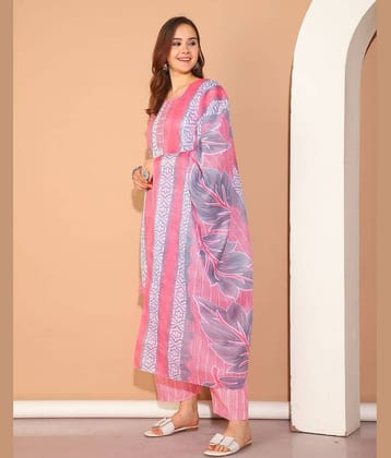 Rajnandini Women Cotton Blend Printed Straight Kurti With Patiala Salwar ( Peach )