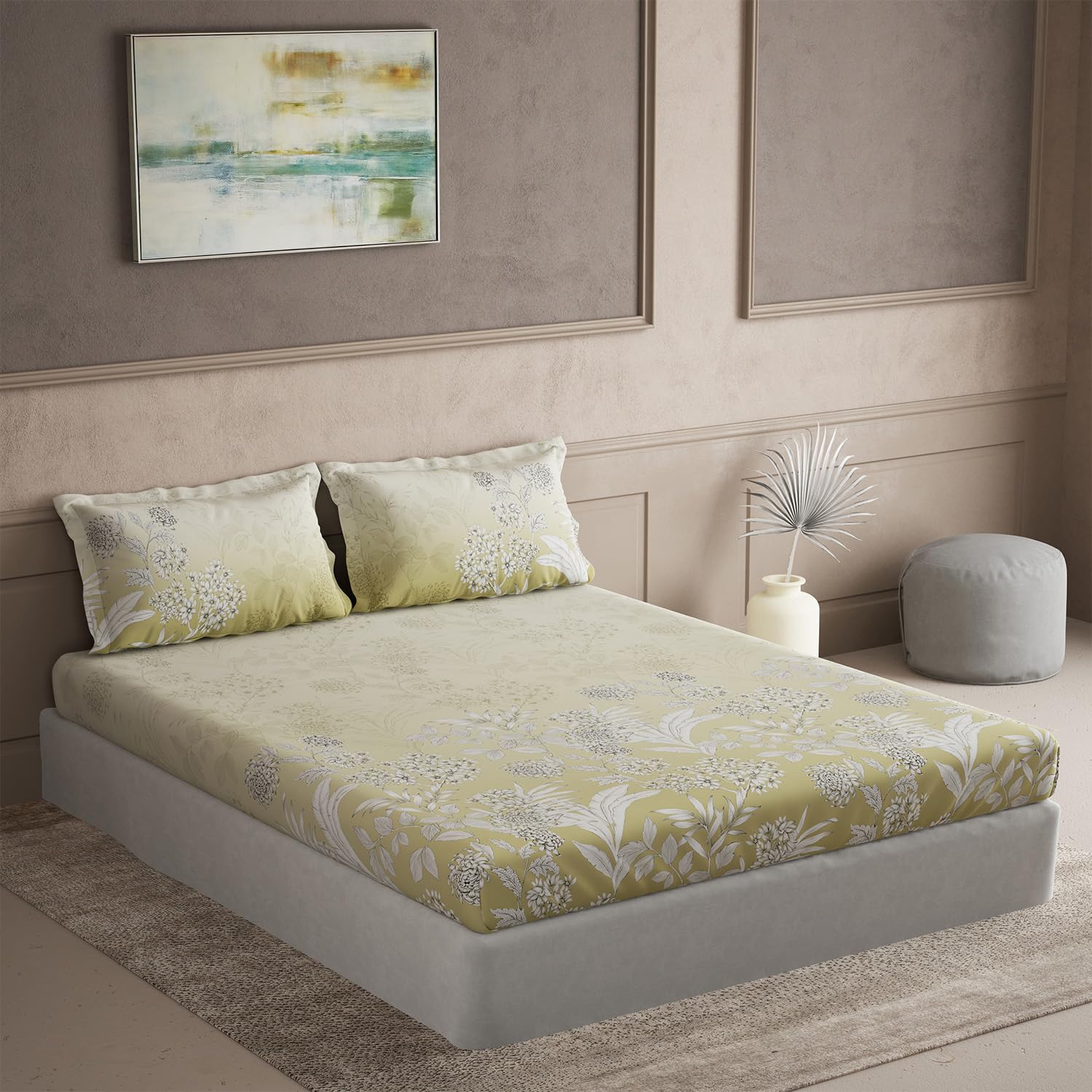 DDECOR - Elemental Collection 100% Cotton Floral Pattern 145TC King Bedsheet |254 CM X 274 CM| Yellow
