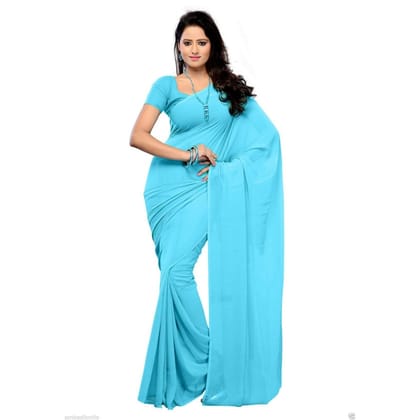 Generic Women's Georgette Plain Saree with Blouse (Sky Blue, 5 - 6 Mtrs)