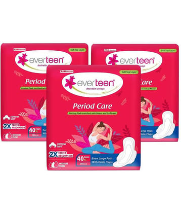 Everteen Period Care XL Soft Sanitary Pads For Medium Flow, 40 Pads Each (Pack of 3)