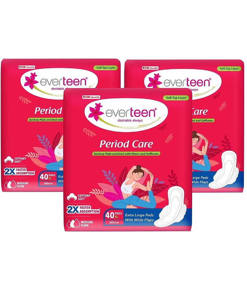 Everteen Period Care XL Soft Sanitary Pads For Medium Flow, 40 Pads Each (Pack of 3)