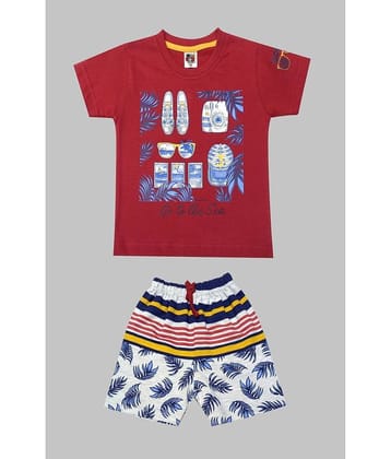 Kideon Pack of 1 Baby Boys 100% Cotton T-Shirt & Shorts ( Red )