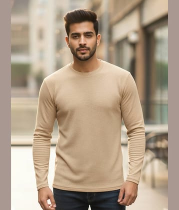 CUBIQ Men Cotton Blend Regular Fit Solid T-Shirt ( Beige )