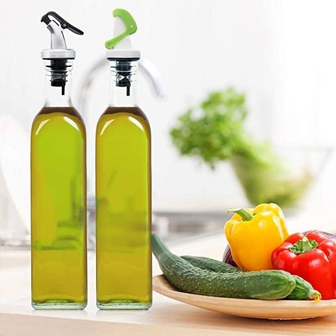 Glass Oil Dispenser With Funnel | 500 ML | Airtight Square Glass Bottle For Kitchen Olive Oil, Vinegar, Cooking Oil, Soy Sauce And Other Liquids | Pack of 2 |