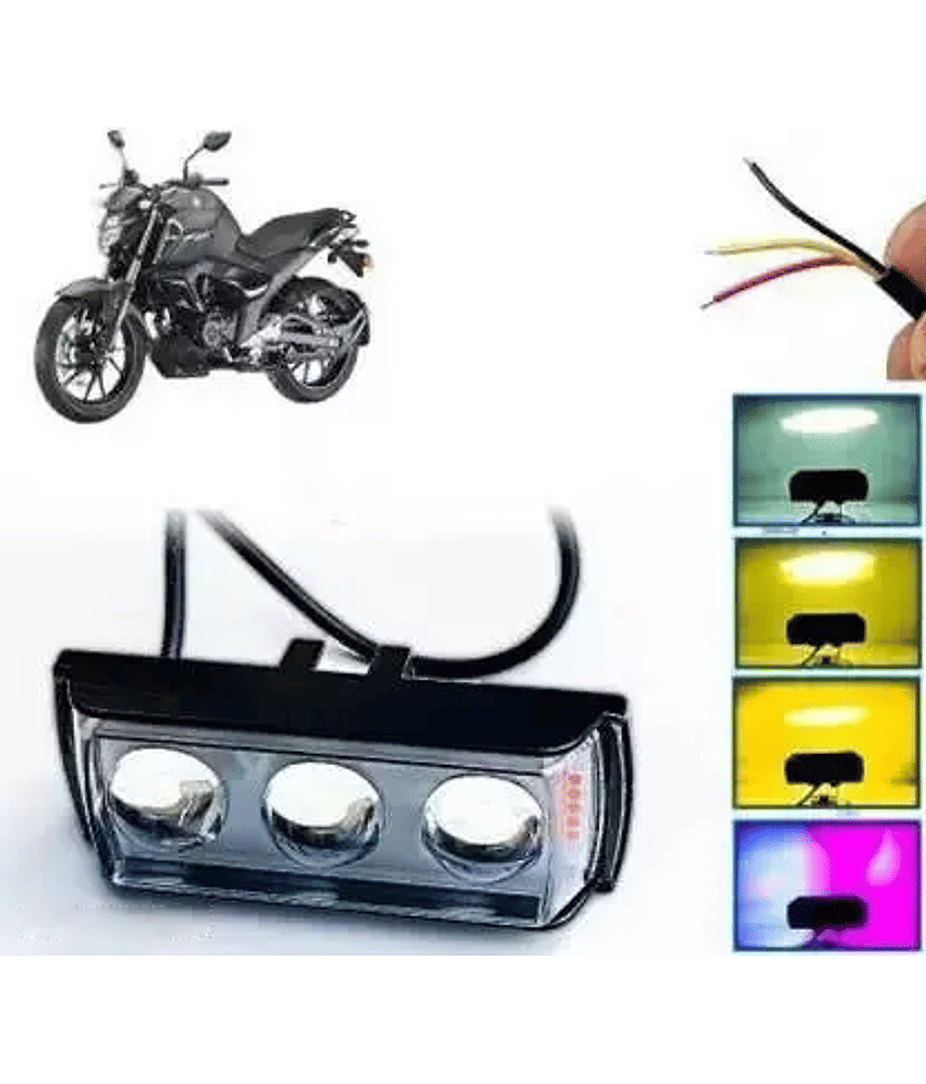 Aksmit LED Spotlight Super Bright (Pack of 1) White Yellow Headlight 3 Eyes Lens with Red Blue Fog Lamp Car, Motorbike, Truck, Van LED (Universal For Car/Bike)