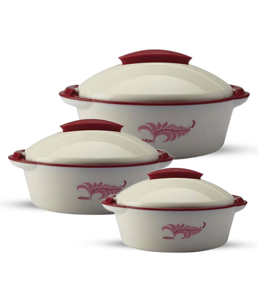 Milton Crisp Dlx Insulated Inner Steel Casserole, Set of 3, (430 ml, 1.05 Litres, 1.70 Litres) Pink