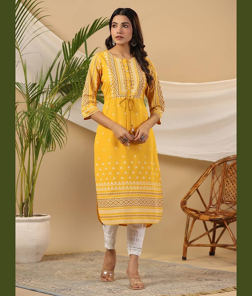Juniper Rayon Printed Straight Women's Kurti - Mustard ( Pack of 1 )
