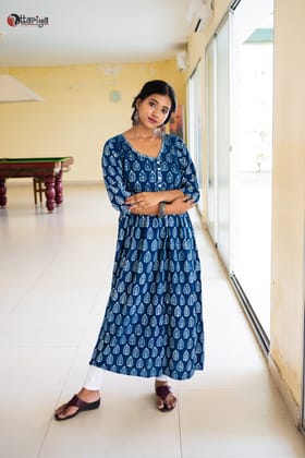 Enchanting Indigo Kali Kurta-XL