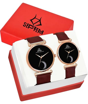 Septem Black Leather Analog Womens Watch