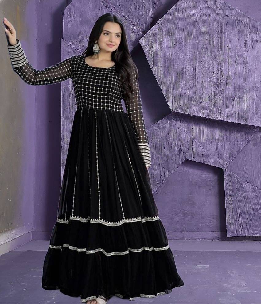 kedar fab Women Georgette Embellished Gown ( Black )