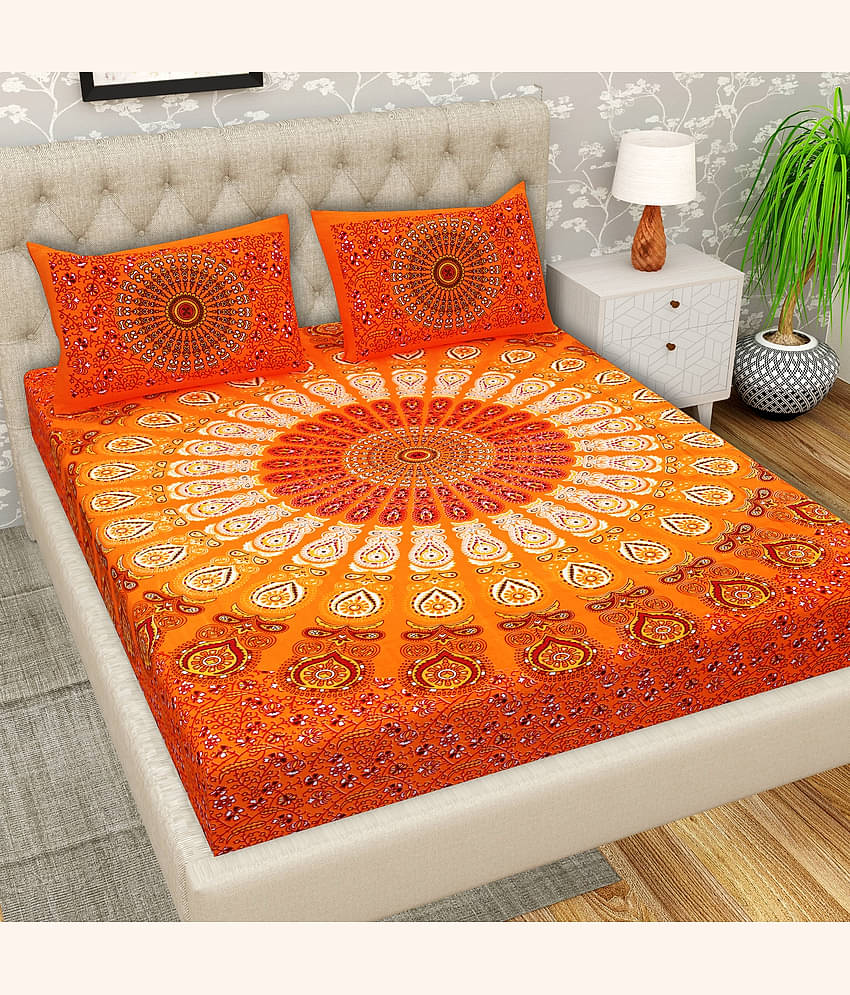 Cosito Cotton 1 Double Bedsheet with 2 Pillow Covers ( Orange )