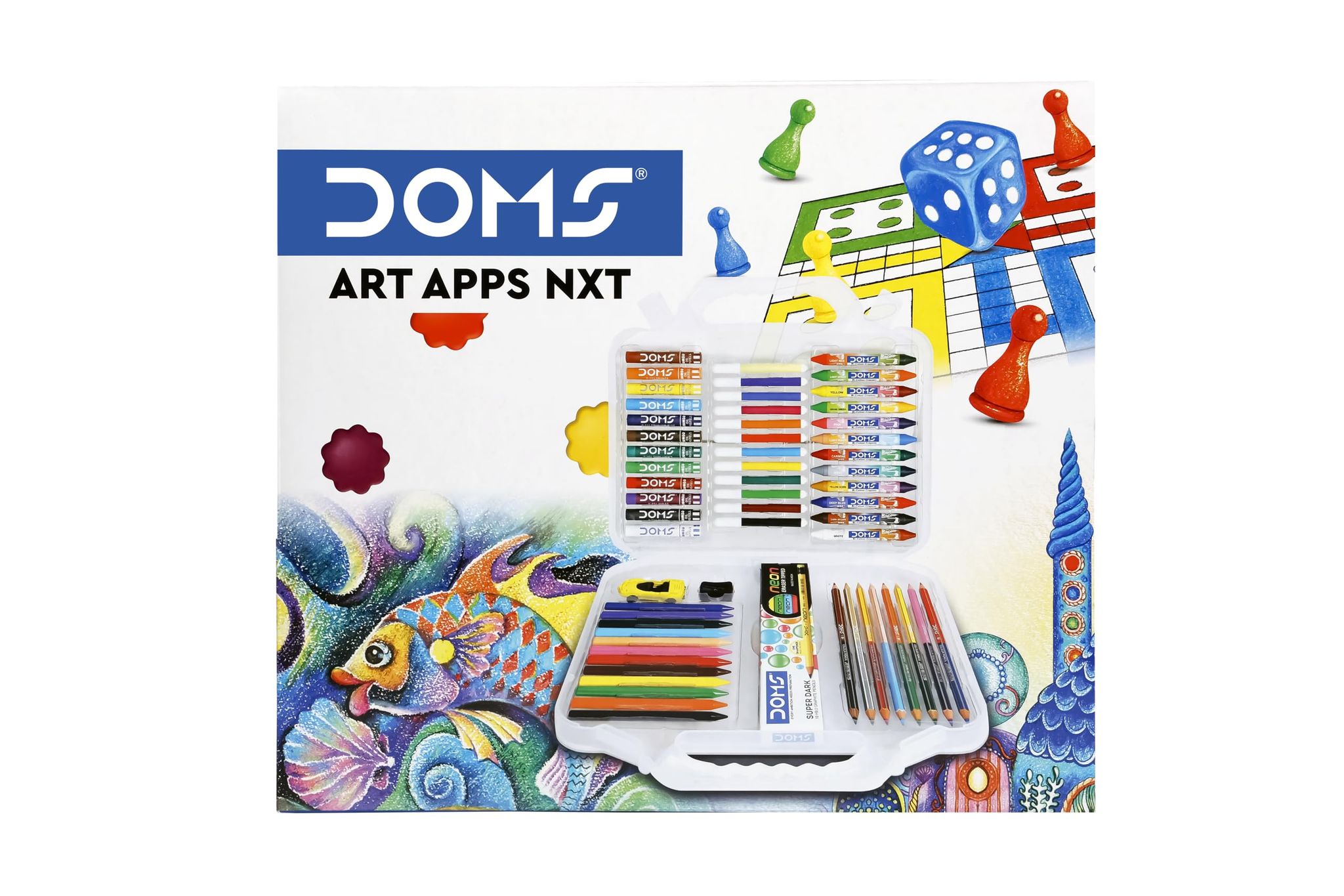 Doms Art Apps Nxt Kit With Plastic Carry Case, Perfect Value Pack, Kit For School Essentials, Gifting Range For Kids, Combination Of 9 Stationery Items