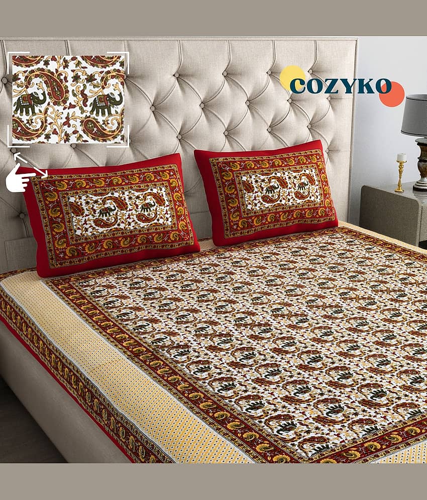 COZYKO Cotton 1 Double Bedsheet with 2 Pillow Covers ( Brown )