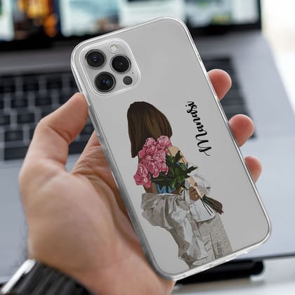 Girl Portrait Floral Name Initial Custom Transparent Slim Soft Cases