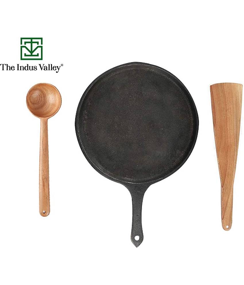The Indus Valley Flip Spatula+Stirrer Spoon+Cast Iron Tawa