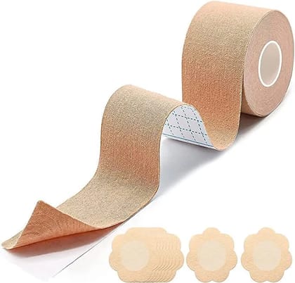 Boob Tape with 10 Nipple Pasties, 36 Fashion Tape & 1 Pair Silicone Bra Strap Cushions Body Tape for Women Push Up & Lifting Boobtape for Women Breast Tape Breast Lift Bra Tape Bob Tape