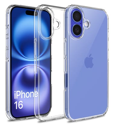 Ice Crystal Series Hybrid Transparent PC Military Grade TPU Back Cover for Apple iPhone 16, 6.1 inch, Crystal Clear
