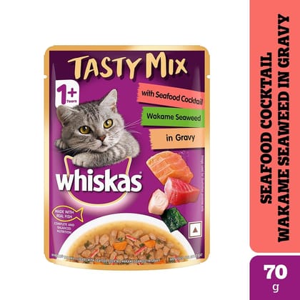 Whiskas Tasty Mix Seafood Cocktail Wakame Seaweed Adult (1+ Years) Wet Cat Food 70g