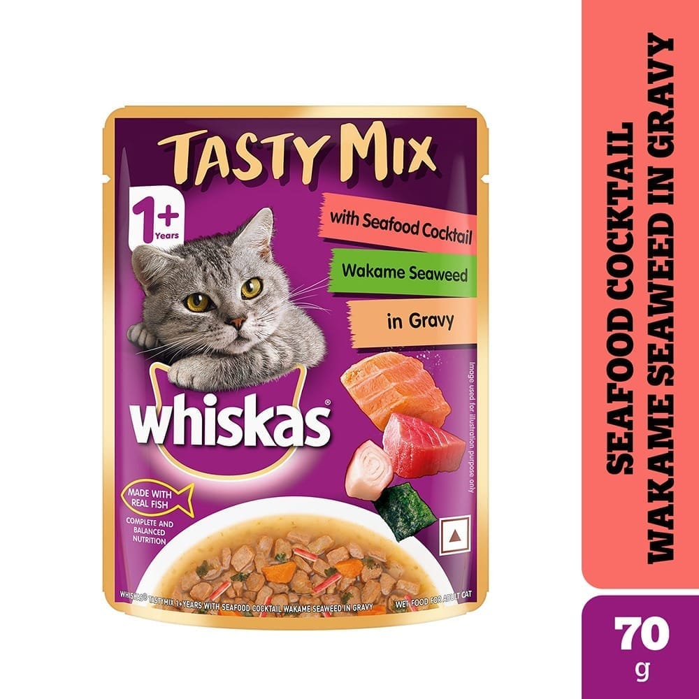 Whiskas Tasty Mix Seafood Cocktail Wakame Seaweed Adult (1+ Years) Wet Cat Food 70g
