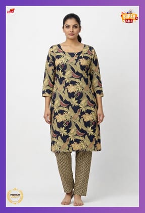 Women Cotton Printed Straight Kurti Pant Set | Floral Printed Kurta with Pant | Casual Daily Wear Ethnic Kurti Set for Women