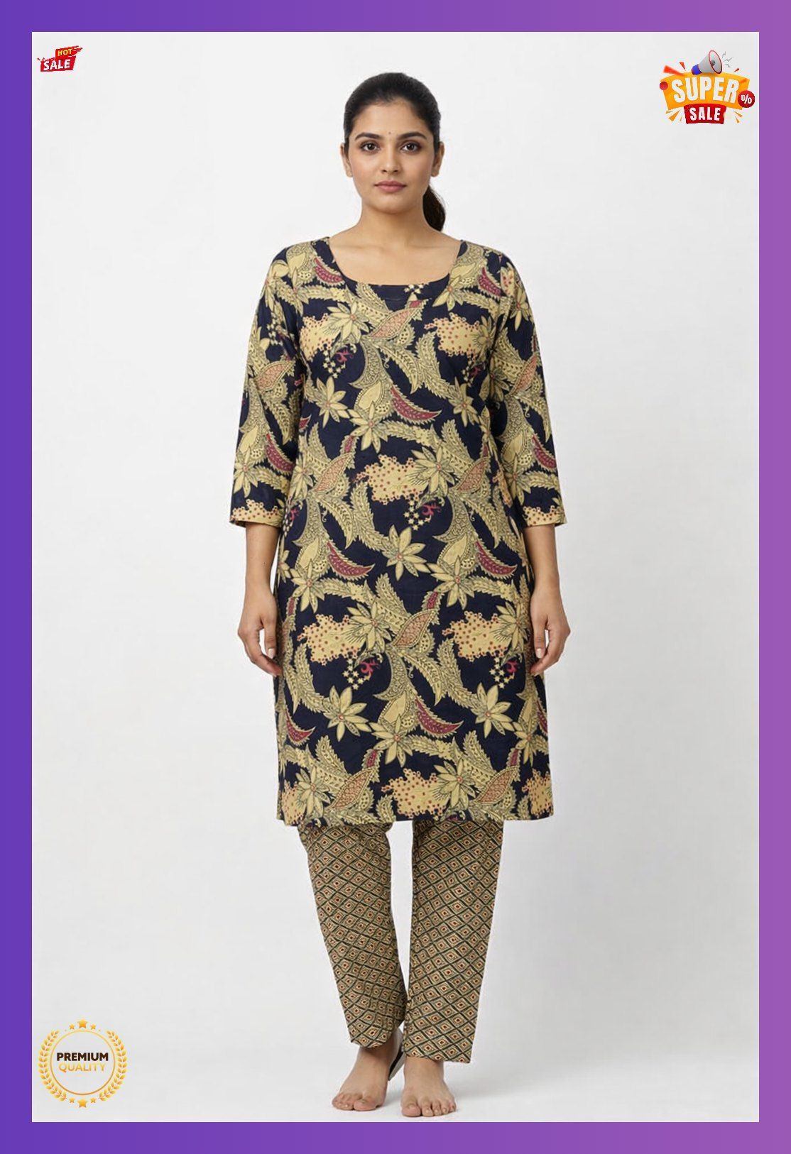 Women Cotton Printed Straight Kurti Pant Set | Floral Printed Kurta with Pant | Casual Daily Wear Ethnic Kurti Set for Women