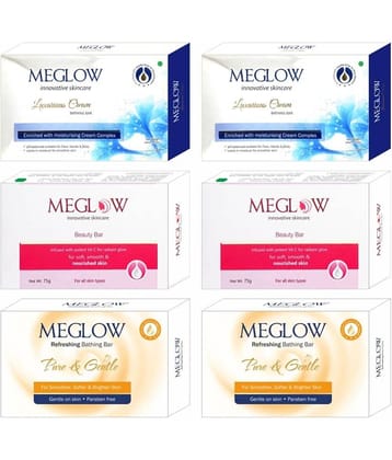 Meglow Soap Bar Combo Pack of 6 x 75g Soap, pH Balanced and Suitable for All Skin Types