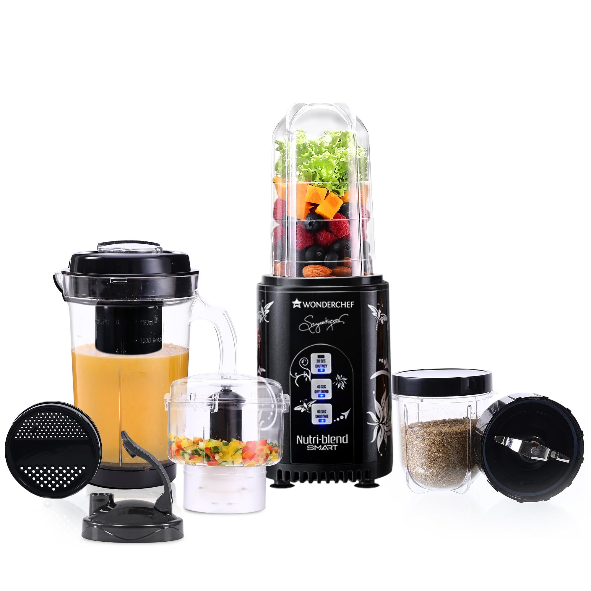 Wonderchef Nutri Blend Smart CKM Automatic Mixer Grinder with Dual Pulse Function|22000 RPM|100% Full Copper Motor|4 Unbreakable Jars|500 W|2 Years Warranty|Recipe book by Chef Sanjeev Kapoor| Black Wonderchef Nutri Blend Smart CKM Automatic Mixer Grinde