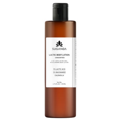 Suganda 5% Lactic Body Lotion with Niacinamide, Vitamin E & Organic Sunflower Oil | Soothes with Calendula | Smooths KP & Strawberry Skin, Reduces Tan | Lightweight, Non-Sticky, Award-Winning | Fragrance-Free [Package might Vary] Suganda 5% Lactic Body L