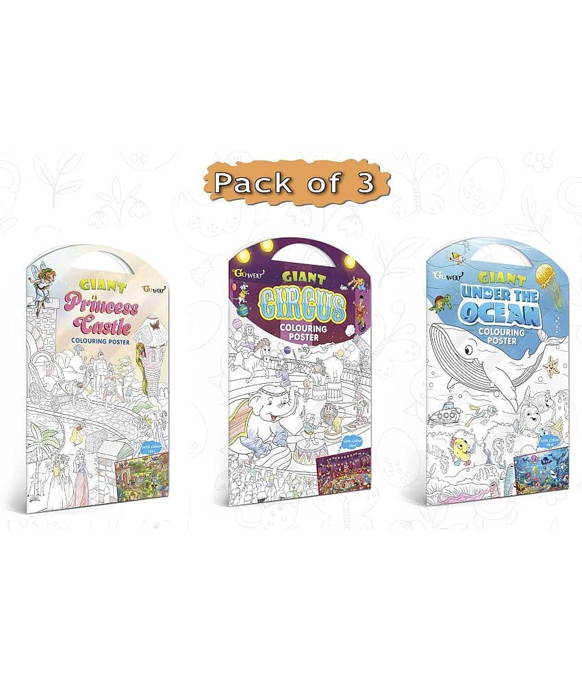 GIANT PRINCESS CASTLE COLOURING Charts, GIANT CIRCUS COLOURING Charts and GIANT UNDER THE OCEAN COLOURING Charts | Gift Pack of 3 Charts I jumbo size colouring Charts for kids