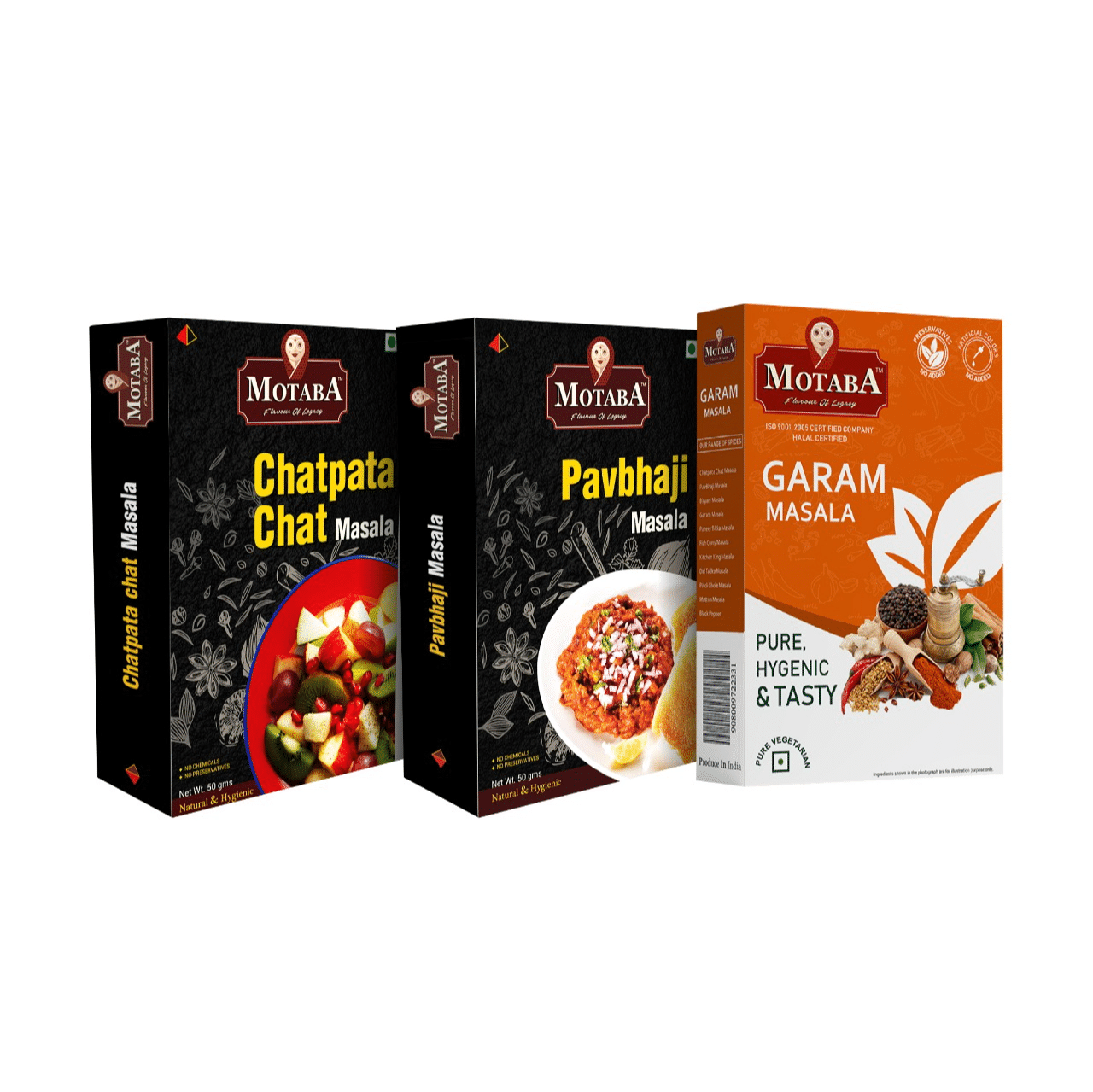 MOTABA Garam Masala, Chatpata Chat Masala & Pavbhaji Masala, 100 gm Each - Pack of 3