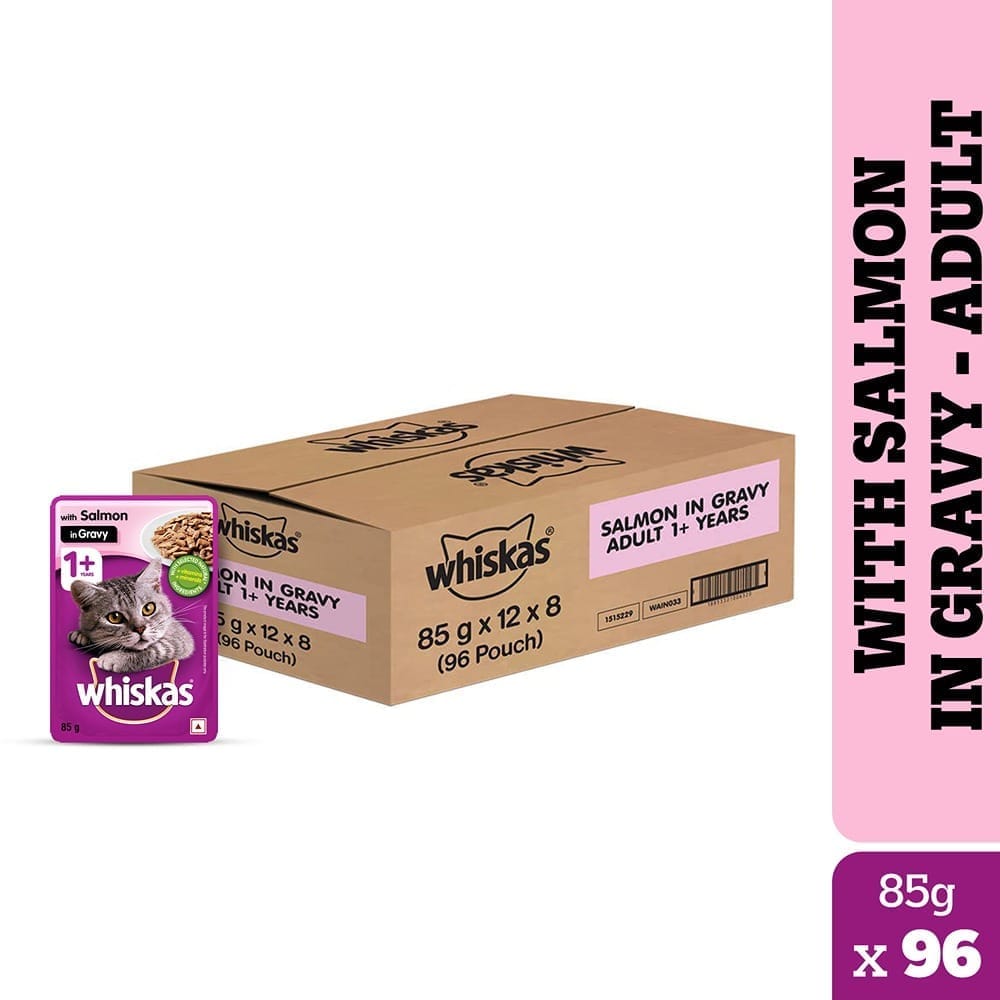 Whiskas Salmon in Gravy Adult (1+ Years) Wet Cat Food (80gx112)
