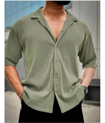 VIOUR Cotton Blend Regular Fit Popcorn Textured Half Sleeves Men's Casual Shirt - Green ( Pack of 1 )