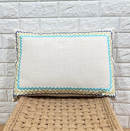 Indihomecraft Blue Border Cushion Cover Hand Embroidery Inspired Decorative Boho Cushion Cover for Sofa Couch Swing Chair Living Room & Bedroom 14 x 20 Inches, Pack of 1