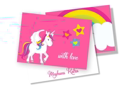 Personalised Folded Card - Rainbow Unicorn-Set of 25