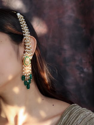 Misha Kundan Green Earrings-Green