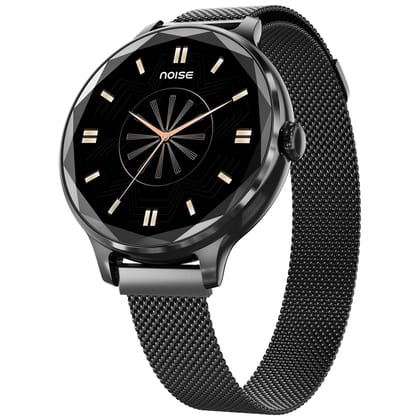 Noise Diva Smartwatch with Diamond Cut dial, Glossy Metallic Finish, AMOLED Display, Mesh Metal and Leather Strap Options, 100+ Watch Faces, Female Cycle Tracker smart Watch for Women (Black Link) Noise Diva Smartwatch with Diamond Cut dial, Glossy Metal