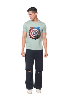 Kinnko Premium Cotton Mens Turtle Green Printed T-Shirt