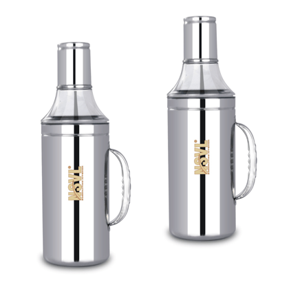Nsvl PACK OF 2 Deluxe Stainless Steel Oil Dispenser with Nozzle | Oil Container | Oil Pourer | Oil Pot | Oil Can| Oil Bottle with Handle-1000 ML