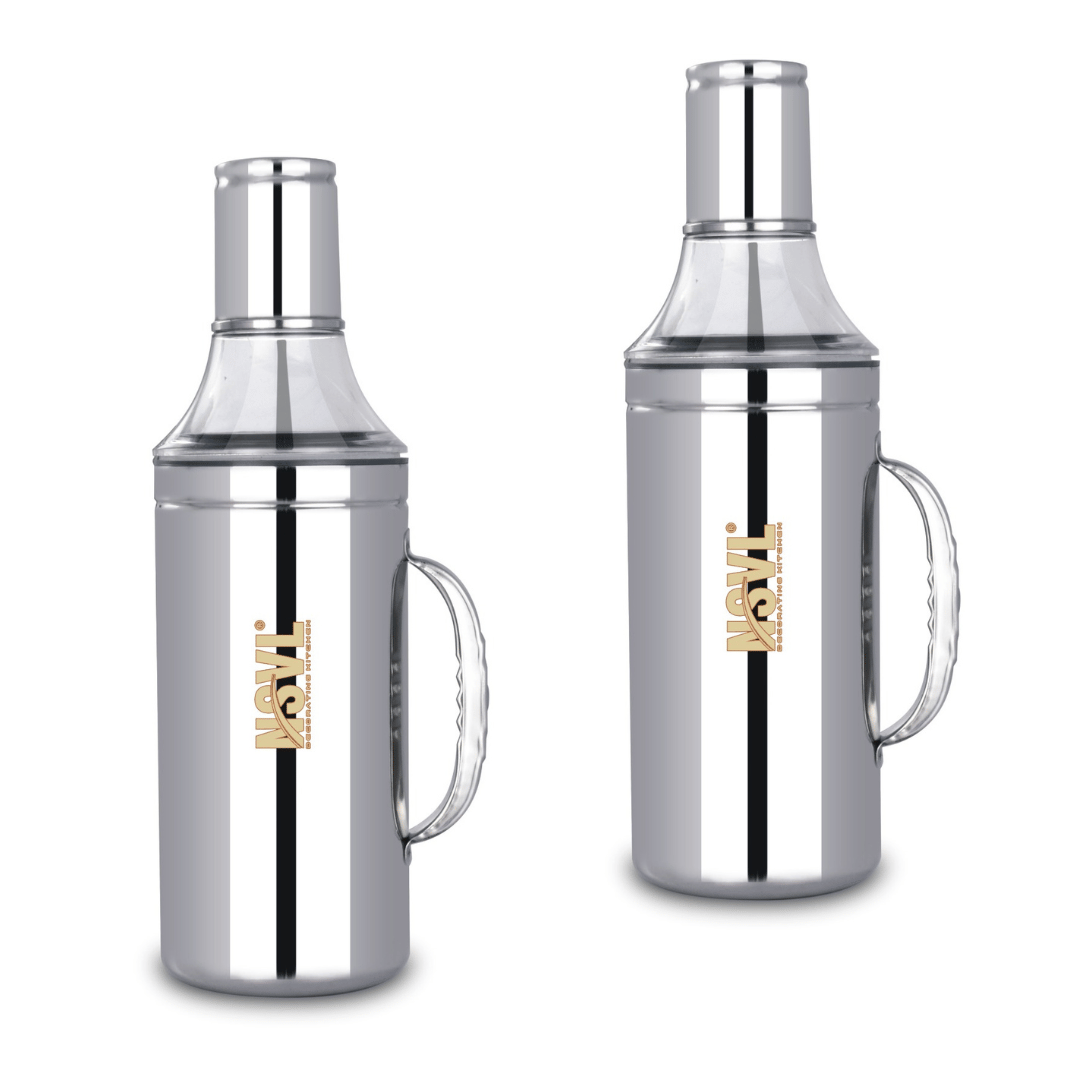 Nsvl PACK OF 2 Deluxe Stainless Steel Oil Dispenser with Nozzle | Oil Container | Oil Pourer | Oil Pot | Oil Can| Oil Bottle with Handle-1000 ML