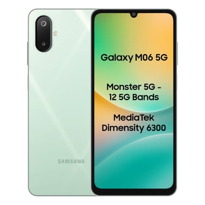 Samsung Galaxy M06 5G Mobile (Sage Green, 4GB RAM, 64GB Storage) | MediaTek Dimensity 6300 | AnTuTu 623K+ | 12 5G Bands | 25W Fast Charging | 4 Gen OS Upgrades | 50MP Camera | Without Charger Samsung Galaxy M06 5G Mobile (Sage Green, 4GB RAM, 64GB Storag