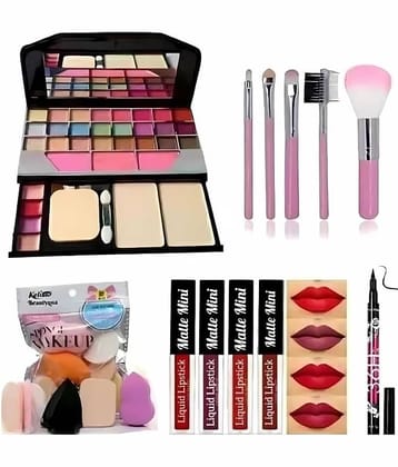 Lenon Makeup Kit ( 6155,5PCBRUSH,6IN1PUFF,REDMATTE,36HRS EYELINER )