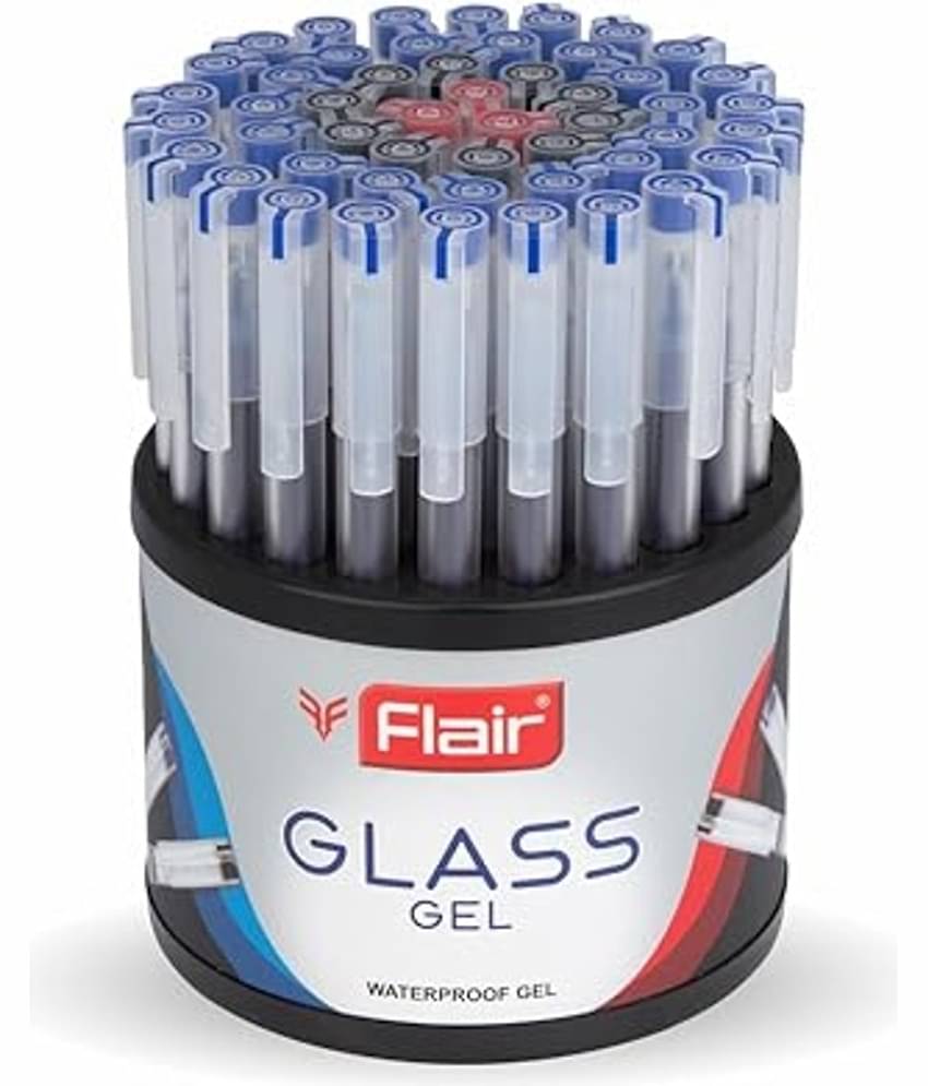 Flair Glass Gel Pen Tip Size 0.6 Mm Blue, Black & Red Ink 50 Pcs Tumbler Set