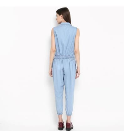 Women's Denim Solid Sleeveless Jumpsuit (Blue, L)-PID61783 Women's Denim Solid Sleeveless Jumpsuit (Blue, L)-PID61783