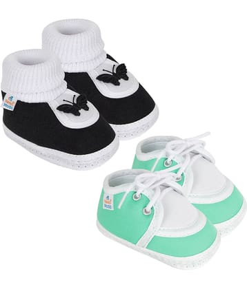 Neska Moda Set of 2 Pair Baby Boys & Baby Girls Cotton Booties For 0 to 6 Months (Black,Green)