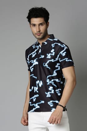 Midnight-Black Printed Polo T-Shirt-L